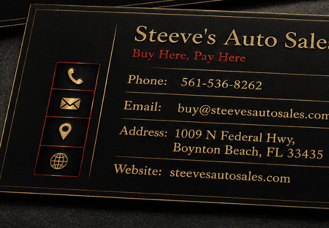Steeve's Auto Sales premium business card contact reference